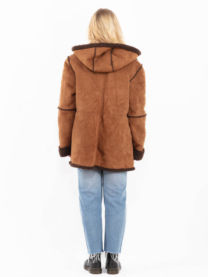 Vintage 90's Women Faux Sheepskin Coat in BrownA0529