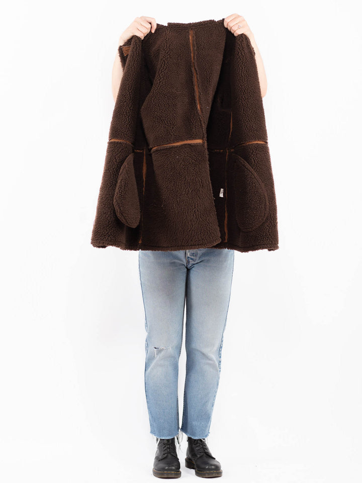 Vintage 90's Women Faux Sheepskin Coat in BrownA0529