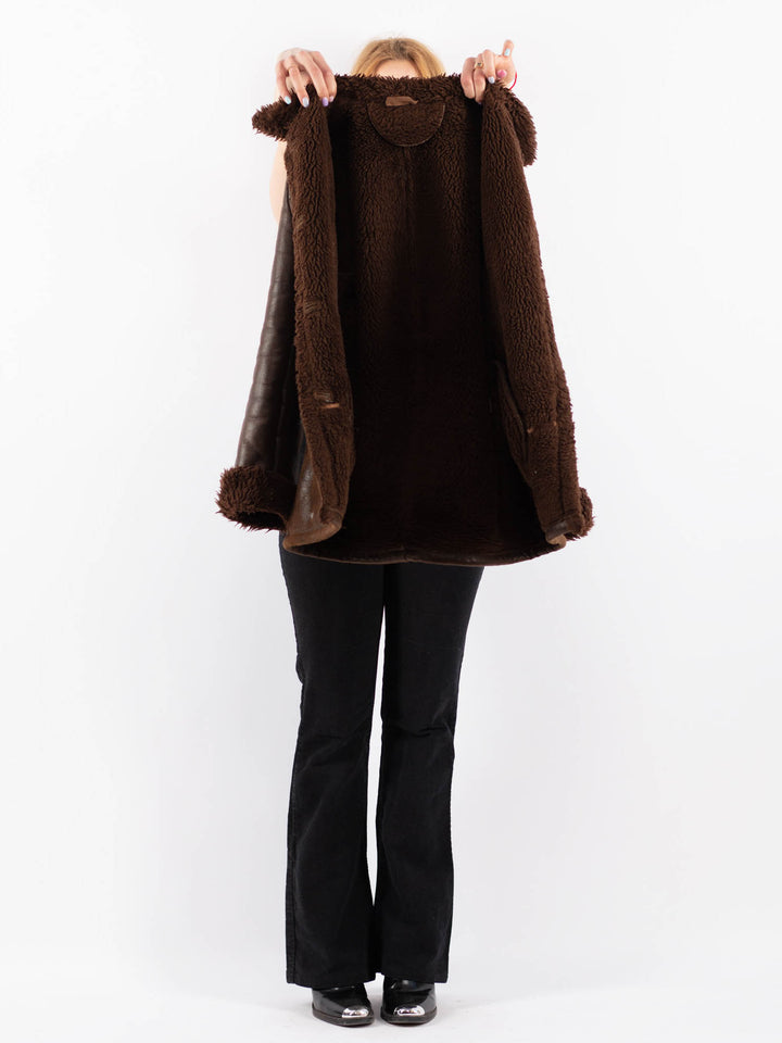 Vintage 90's Women Faux Sheepskin Coat in BrownV9705