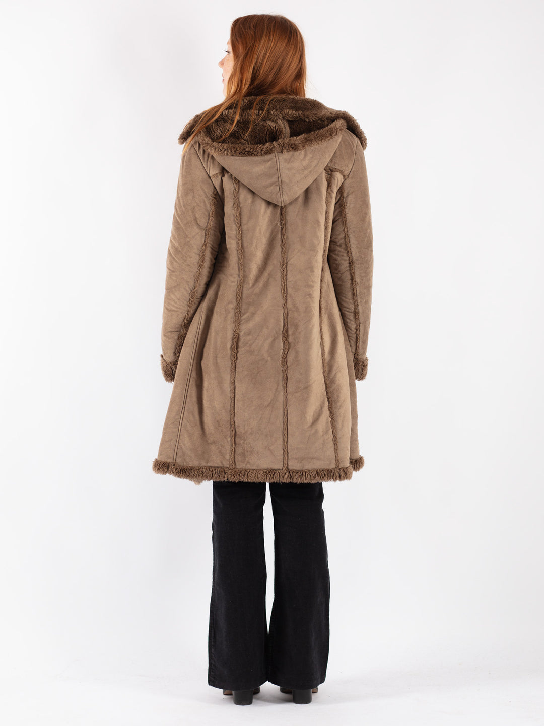 Vintage 90's Women Faux Sheepskin Coat in Beige