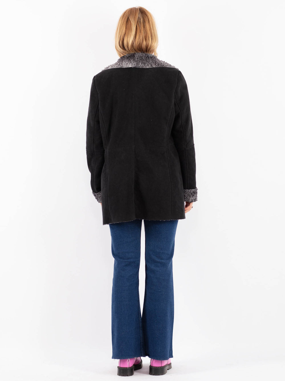 Vintage 90's Women Faux Sheepskin Coat in BlackV9631
