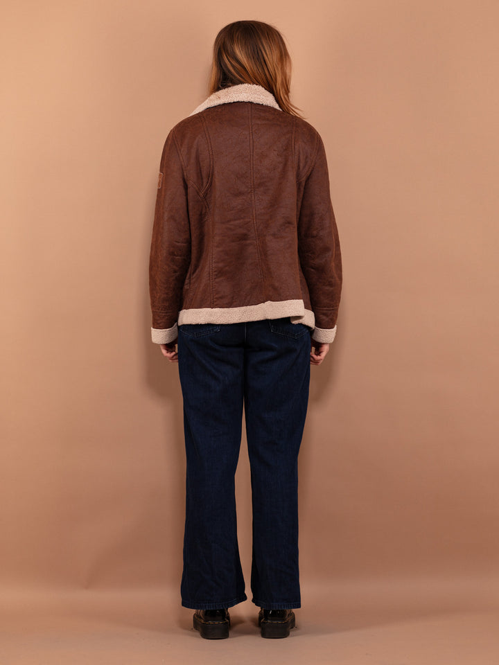Vintage 90's Women Faux Sheepskin Jacket in Brown - NorthernGrip