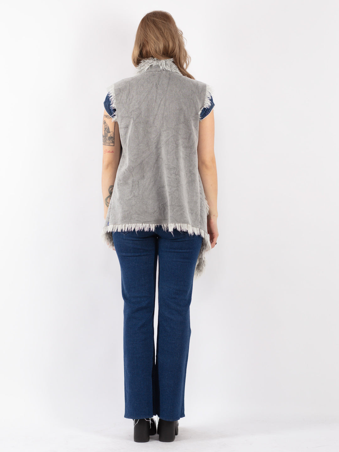 Vintage 90's Women Faux Sheepskin Vest in Gray
