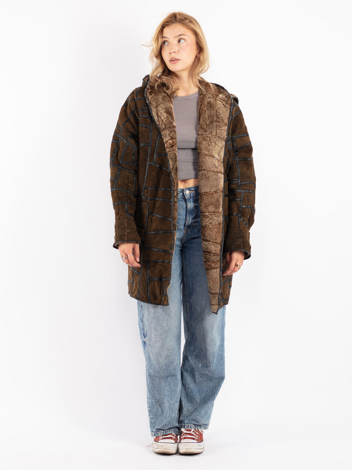 Vintage 90's Women Sheepskin Coat in Brown