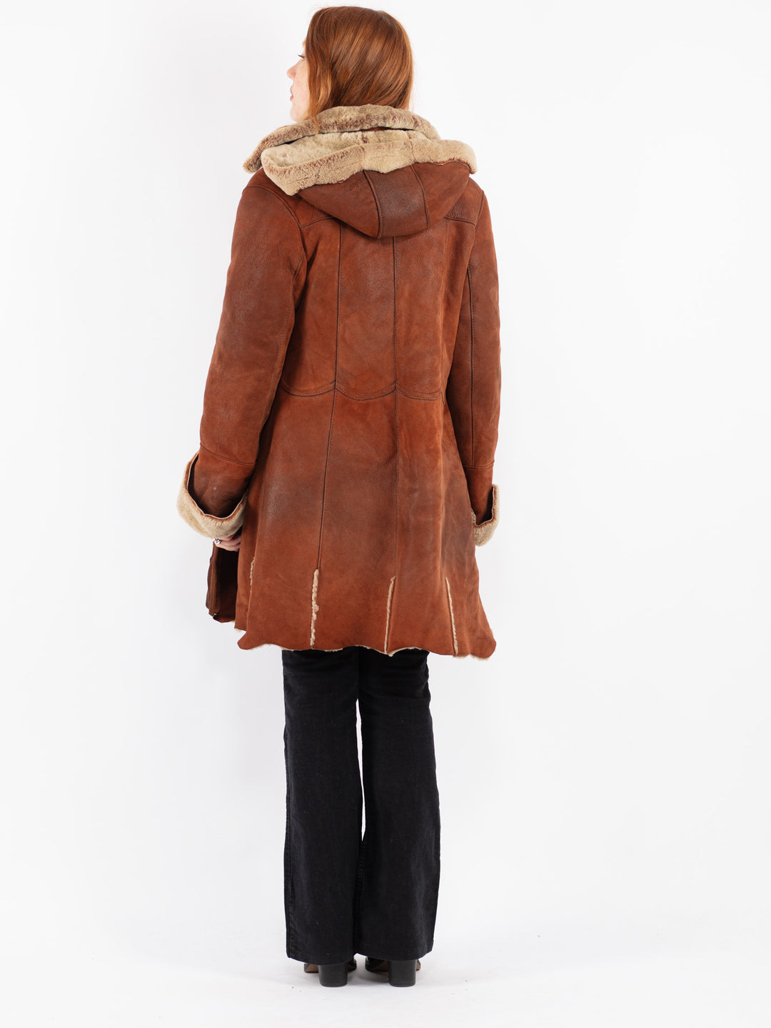 Vintage 90's Women Sheepskin Coat in Brown