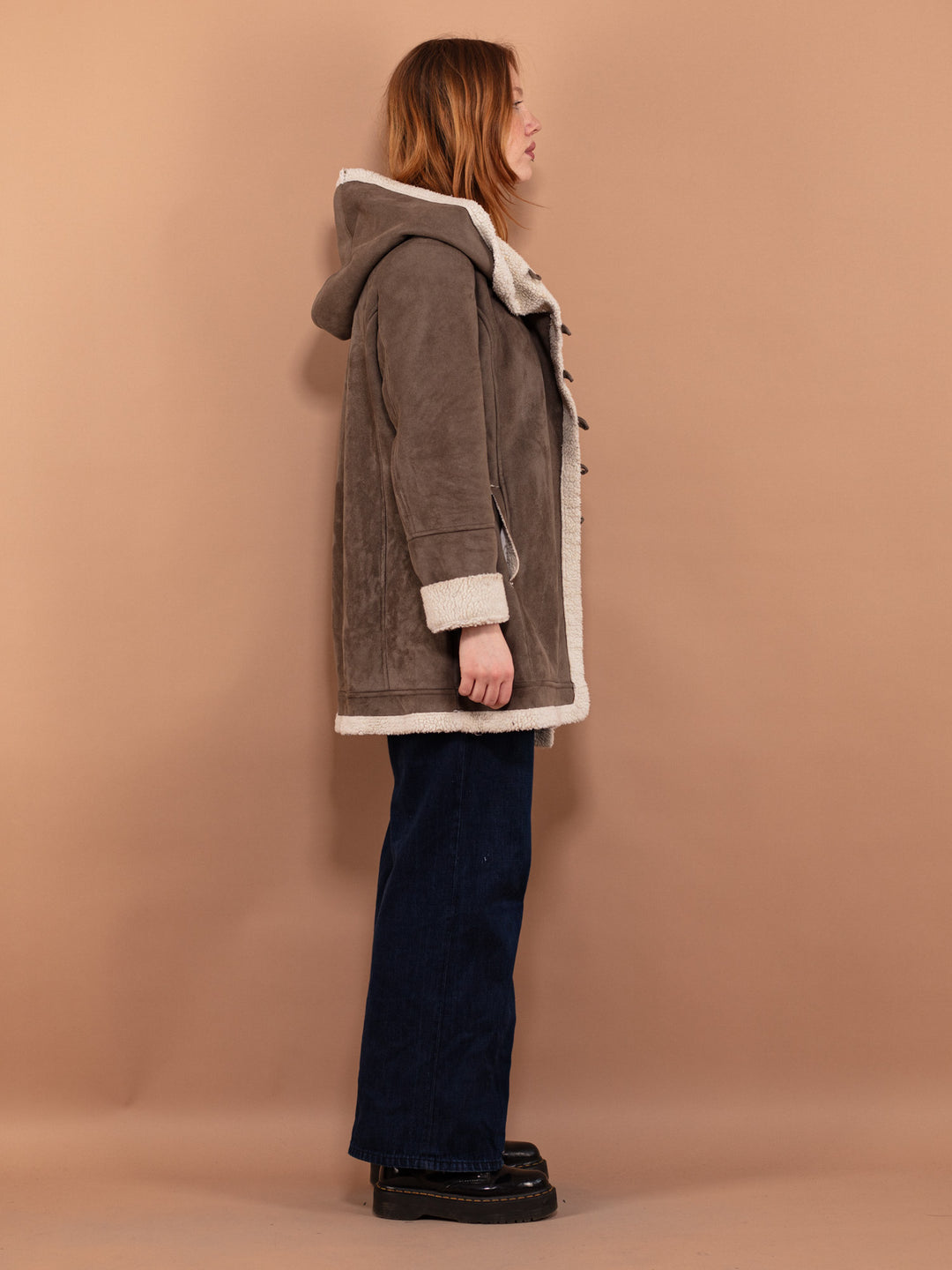 Vintage 90's Women Hooded Sherpa Coat in Brown - NorthernGrip
