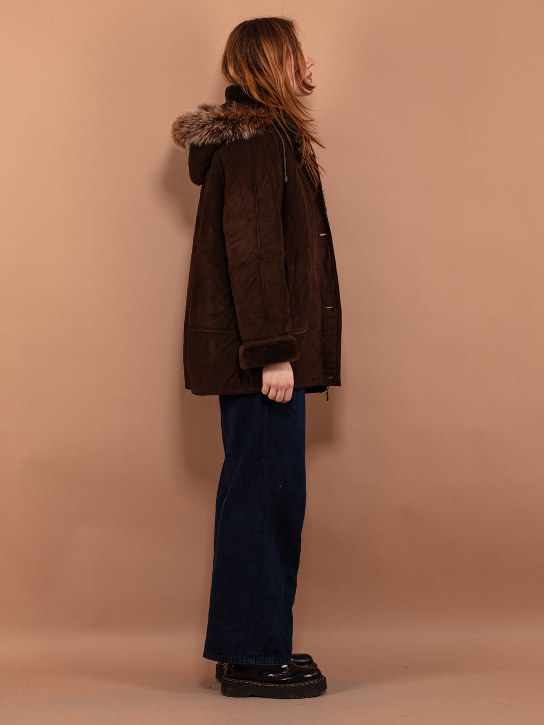 Vintage 90's Women Hooded Sherpa Coat in Brown - NorthernGrip