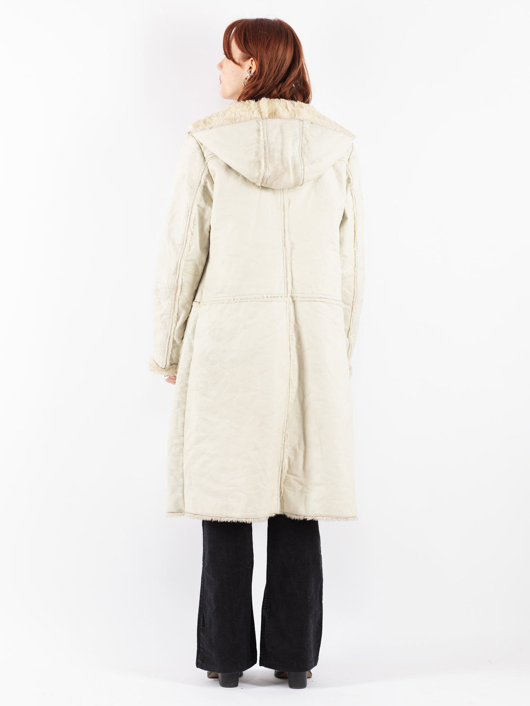 Vintage 90's Women Leather Coat in White