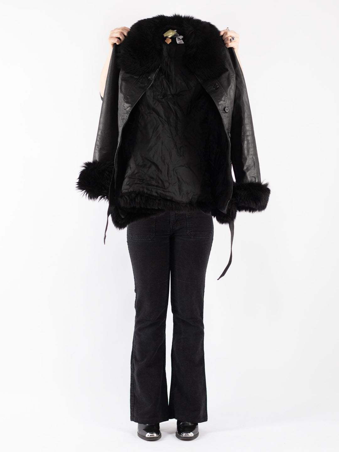 Vintage 90's Women Leather Coat in Black