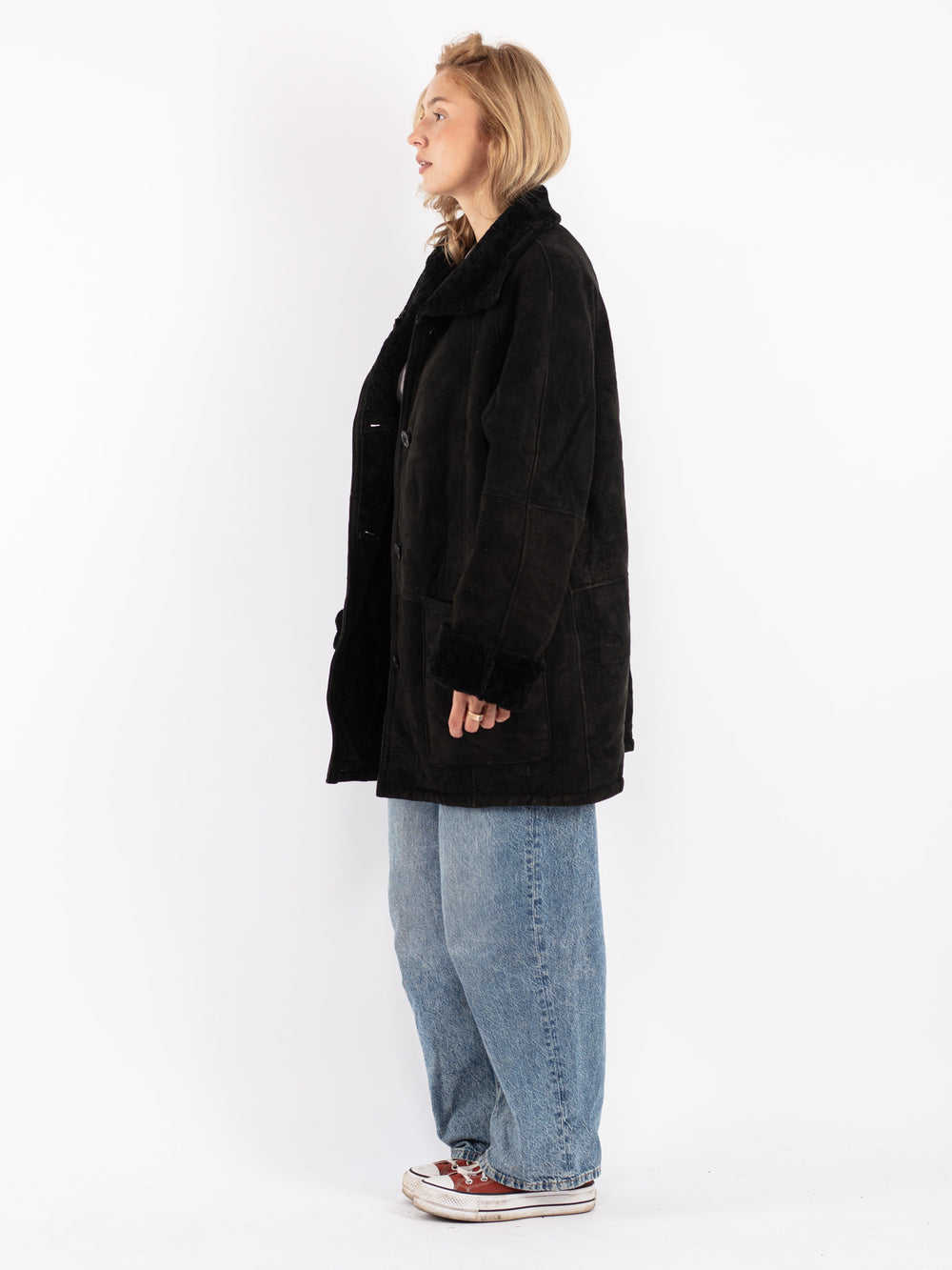 Vintage 90's Women Sheepskin Coat in Blue