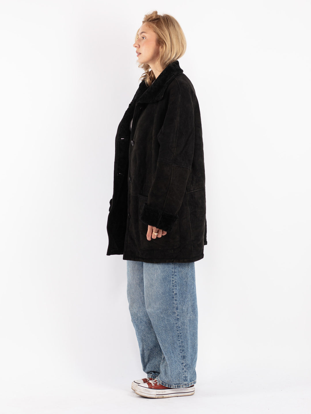 Vintage 90's Women Sheepskin Coat in Blue