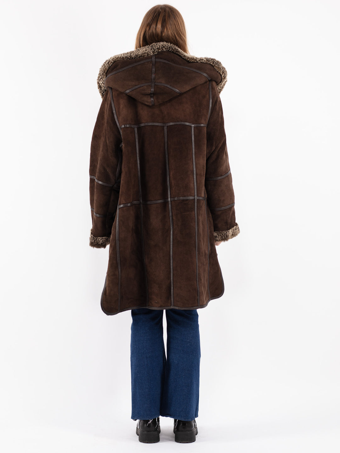 Vintage 90's Women Shearling Coat in Brown