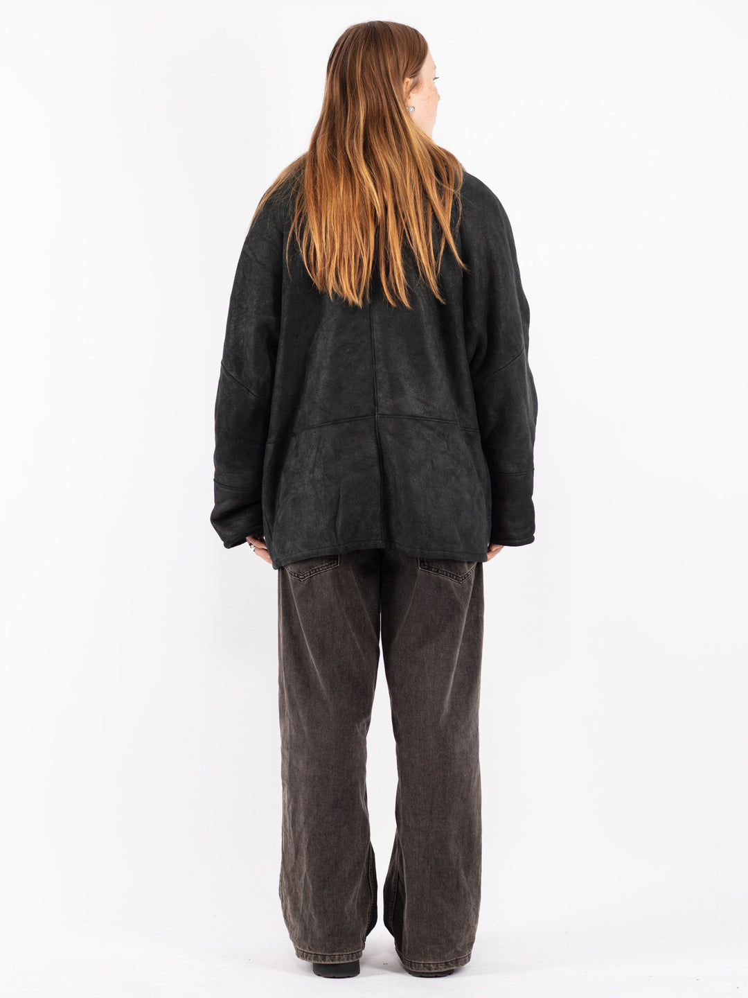 Vintage 90's Women Sheepskin Coat in Black