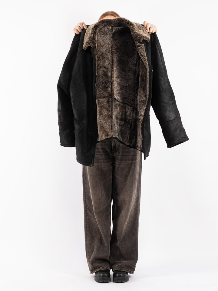 Vintage 90's Women Sheepskin Coat in Black