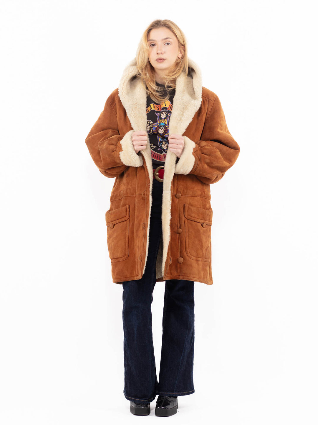 Vintage 90's Women Sheepskin Coat in BrownA1078