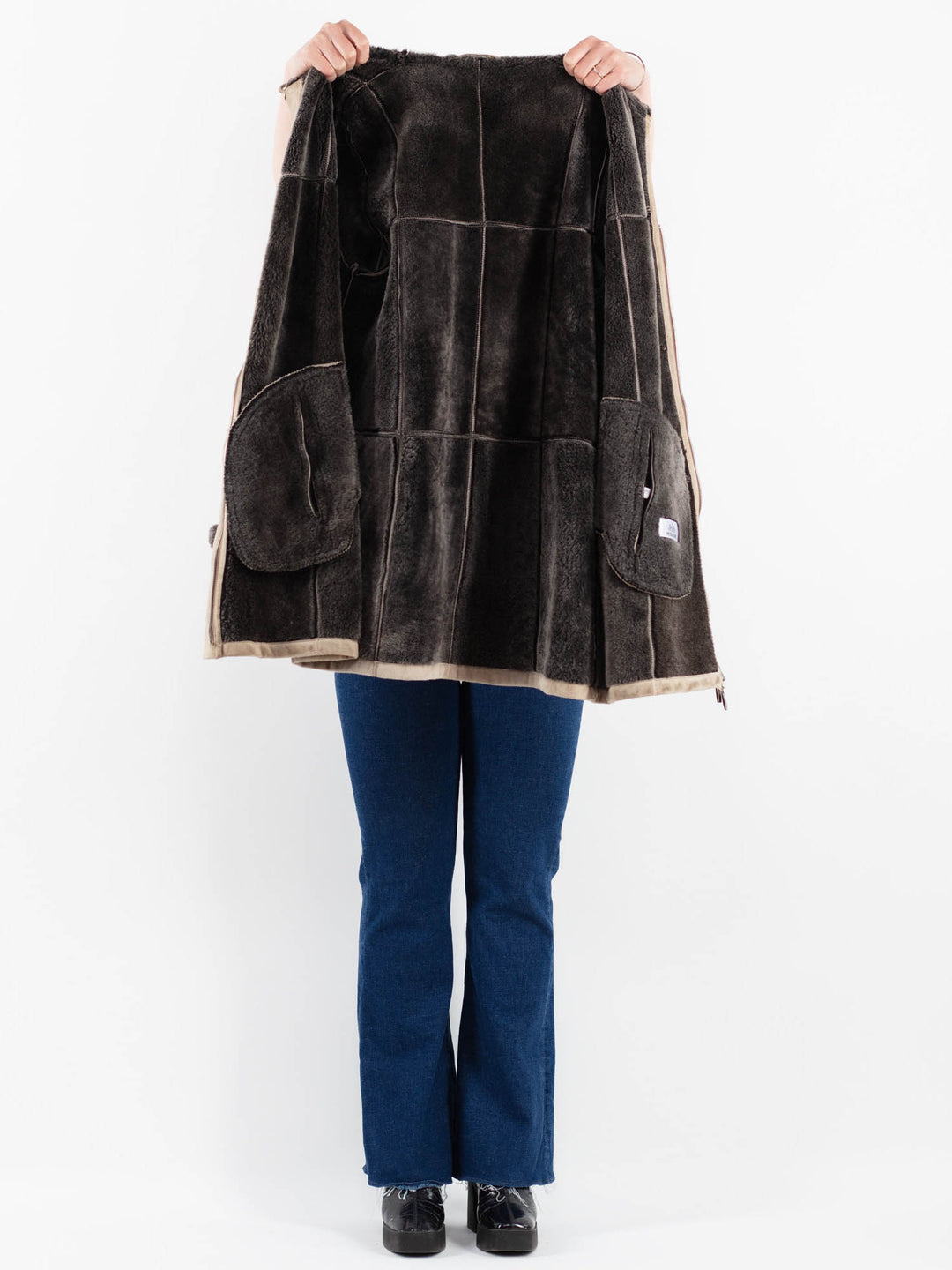 Vintage 90's Women Sheepskin Coat in BeigeV9846