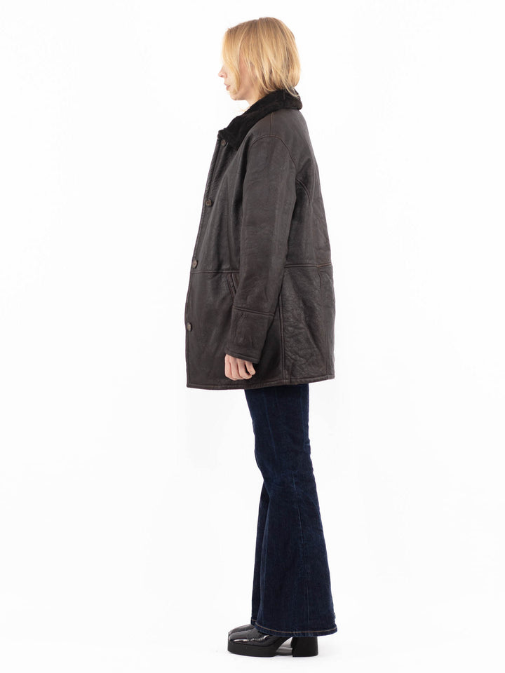 Vintage 90's Women Sheepskin Coat in BrownA1088