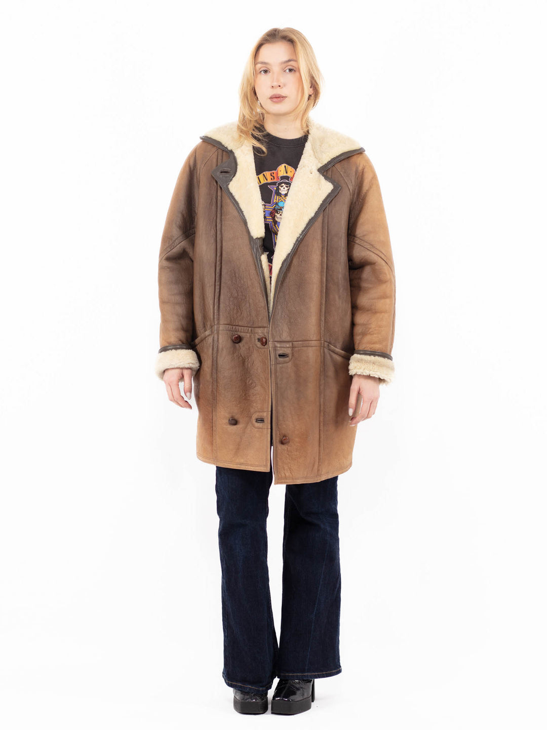 Vintage 90's Women Sheepskin Coat in BrownA1090