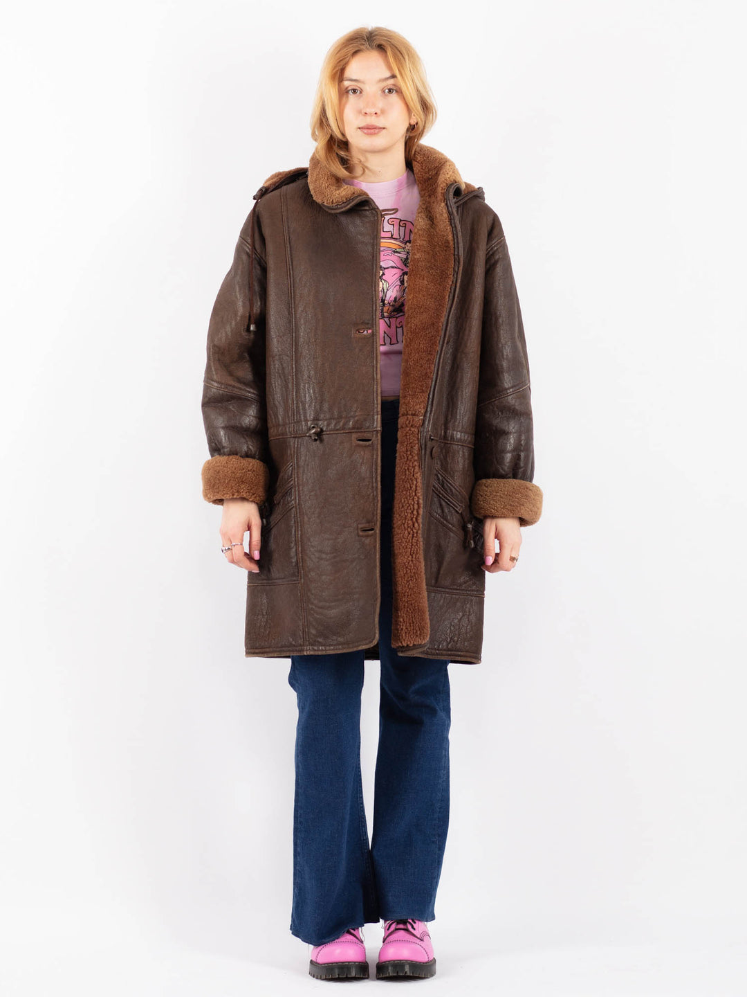 Vintage 90's Women Sheepskin Coat in BrownV9547