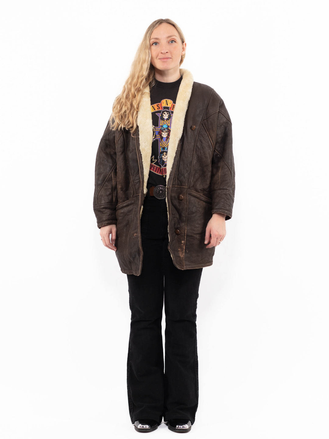 Vintage 90's Women Sheepskin Coat in BrownA0890