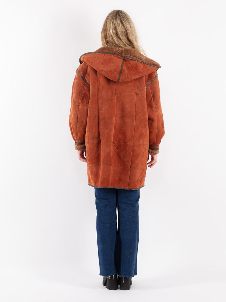 Vintage 90's Women Sheepskin Coat in Orange