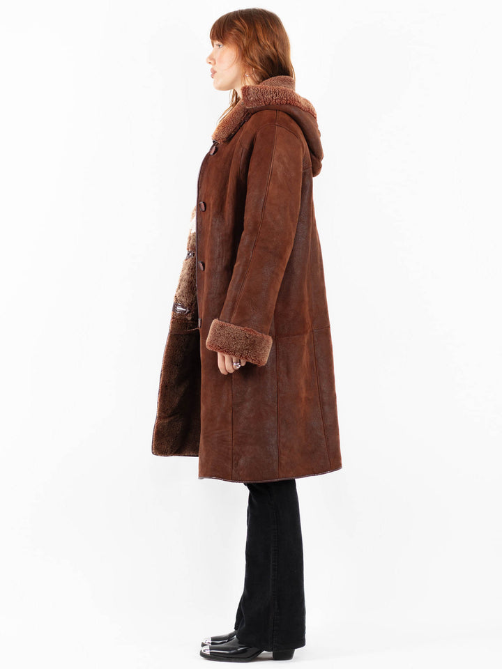 Vintage 90's Women Sheepskin Coat in BrownV9765