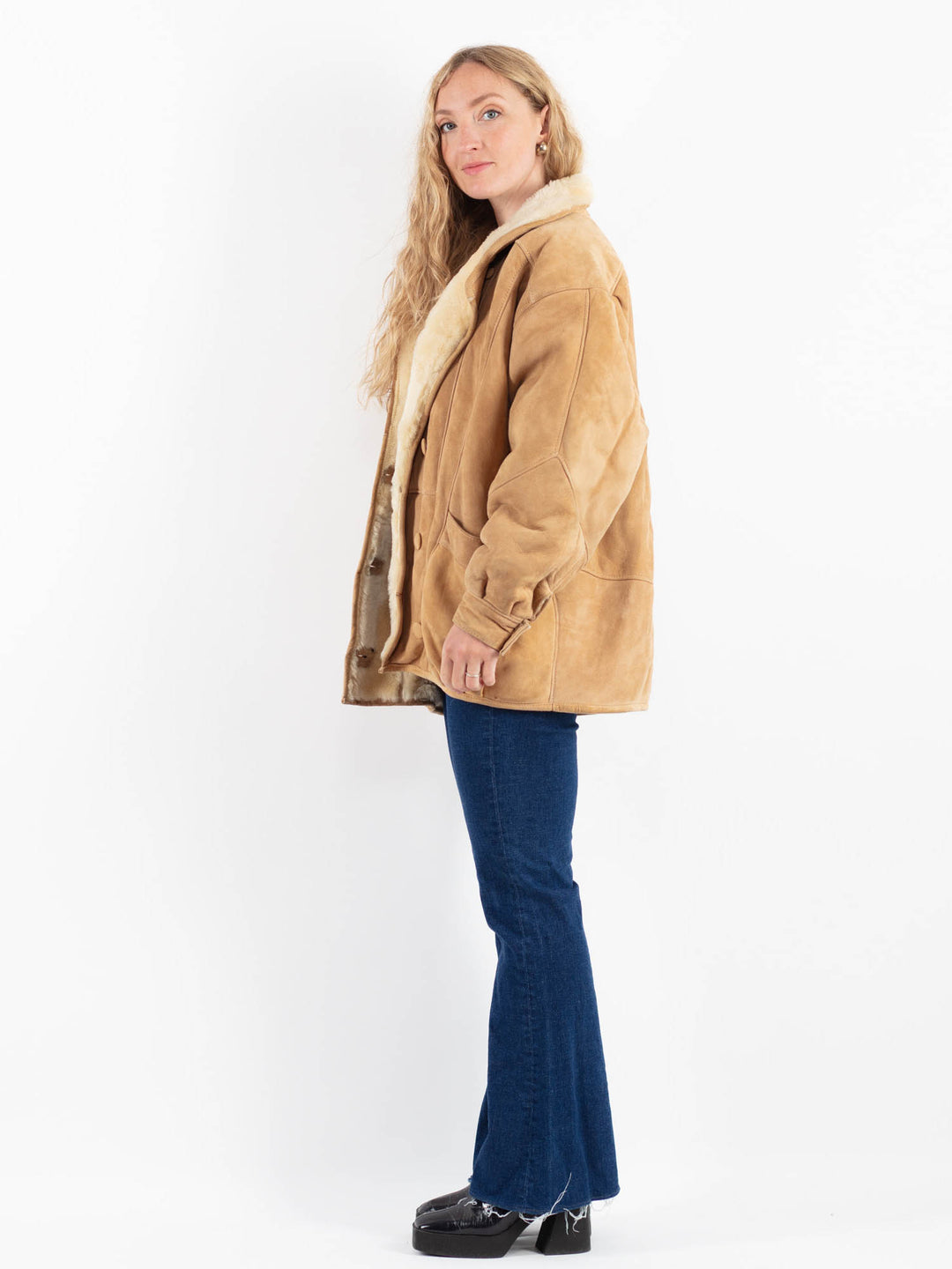 Vintage 90's Women Sheepskin Coat in BeigeV9870