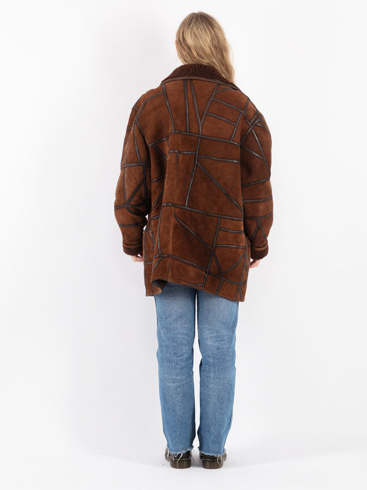 Vintage 90's Women Sheepskin Coat in Brown