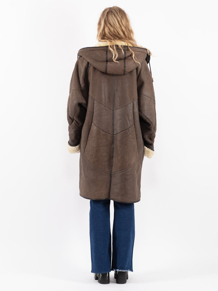 Vintage 90's Women Sheepskin Coat in Brown