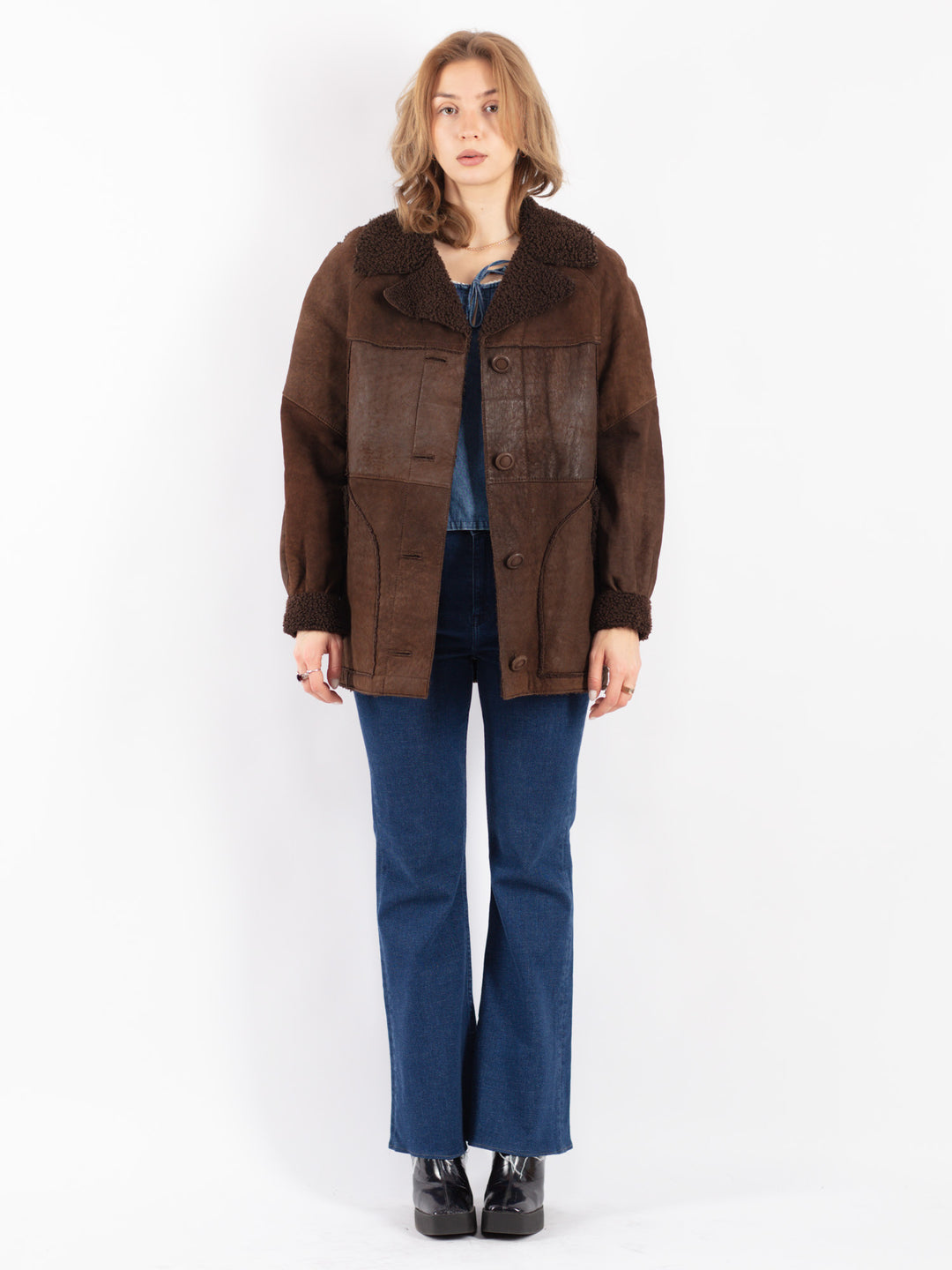 Vintage 90's Women Sheepskin Coat in Brown
