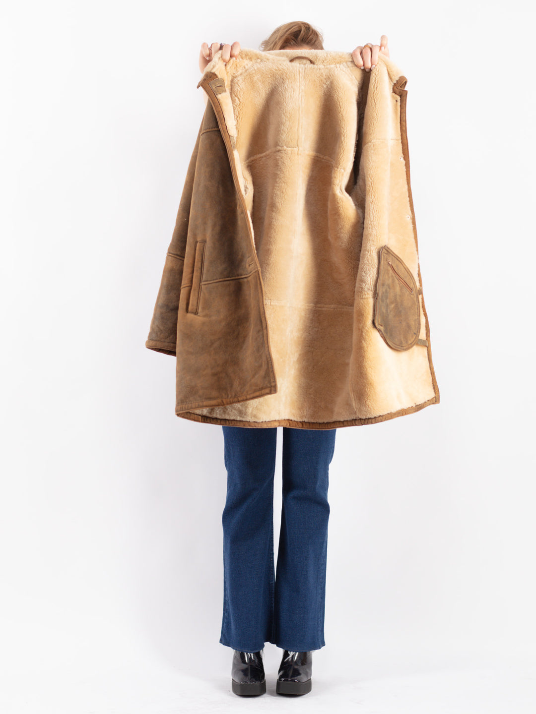 Vintage 90's Women Sheepskin Coat in Brown