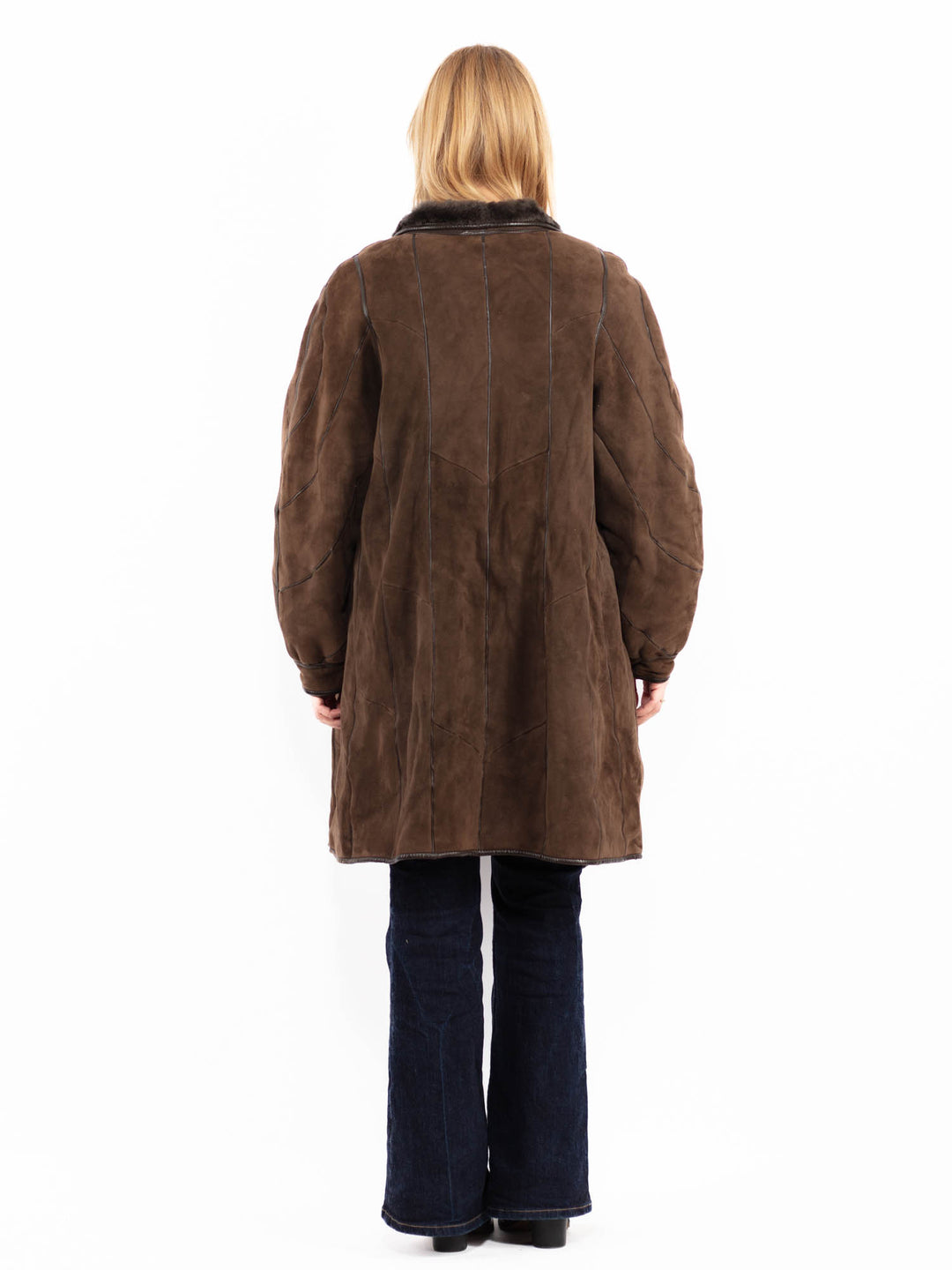 Vintage 90's Women Oversized Sheepskin Coat in Brown