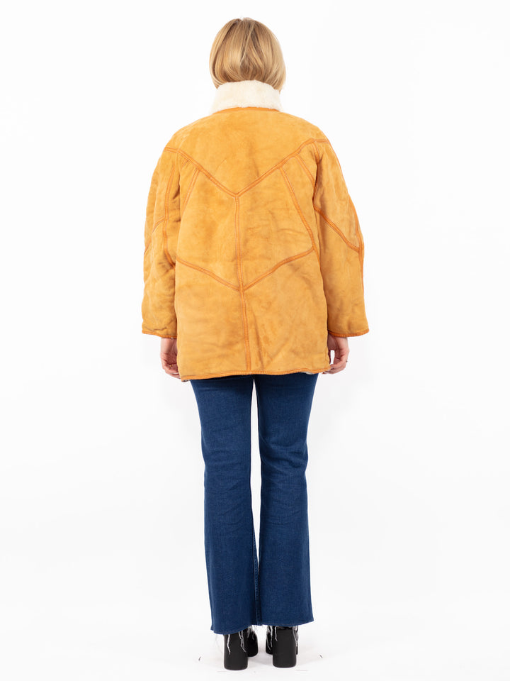 Vintage 80. gadu sieviešu aitādas mētelis brūnā krāsā