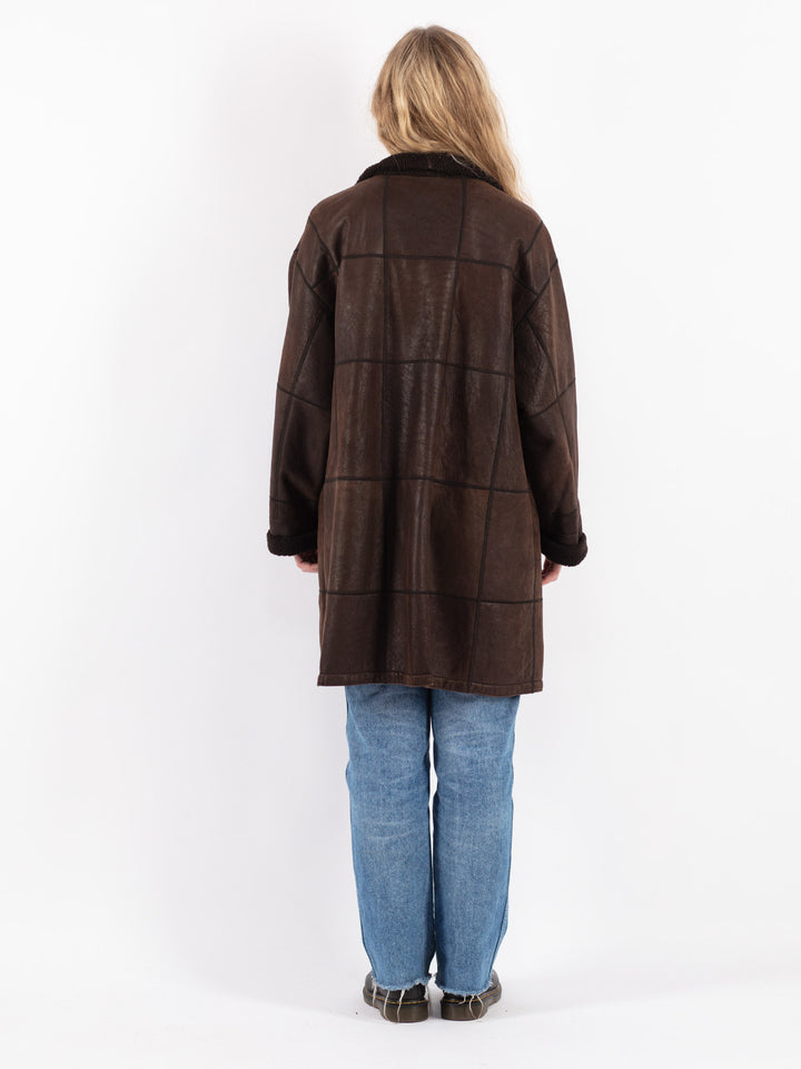 Vintage 90's Women Sheepskin Coat in Brown
