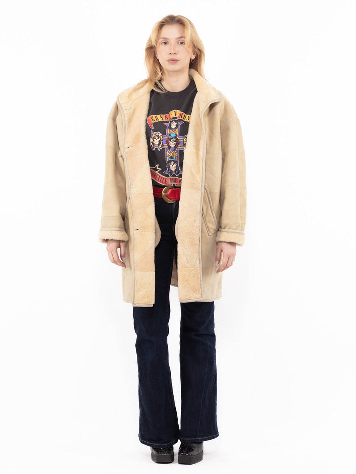 Vintage 90's Women Sheepskin Coat in BeigeA1169