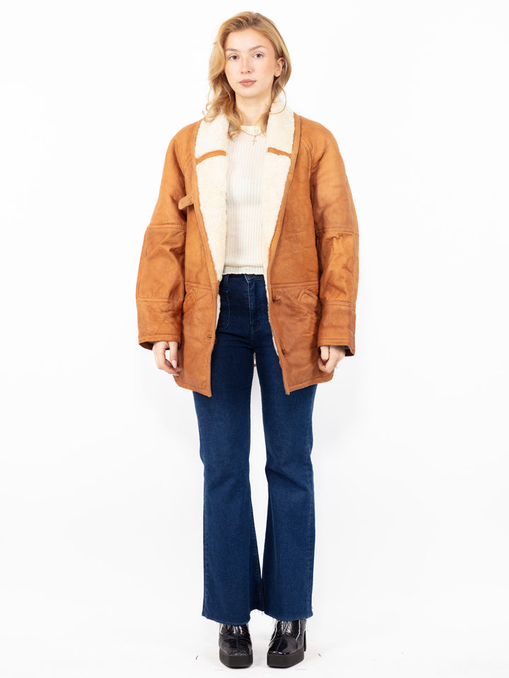 Vintage 80. gadu sieviešu aitādas mētelis brūnā krāsā