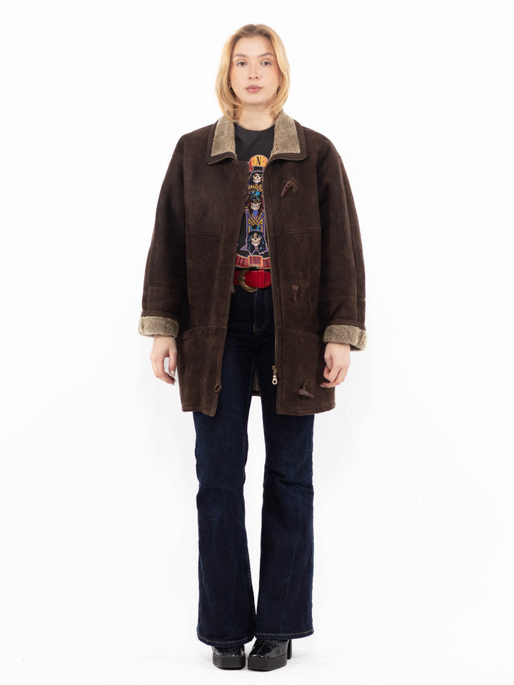 Vintage 90's Women Sheepskin Coat in BrownA1175
