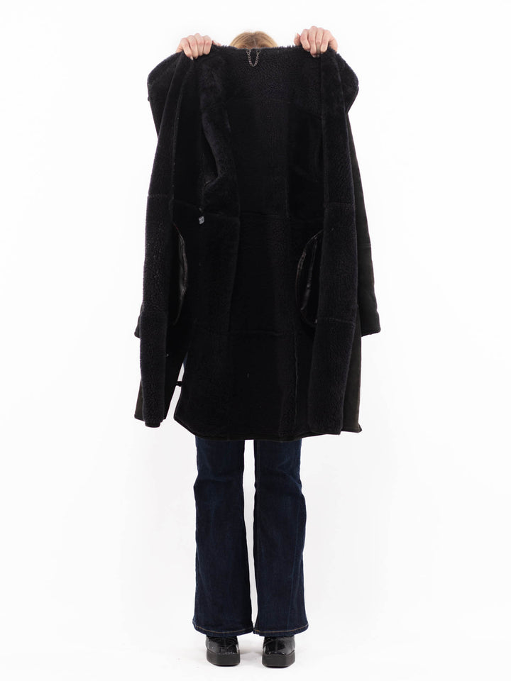 Vintage 90's Women Sheepskin Coat in BlackA1176