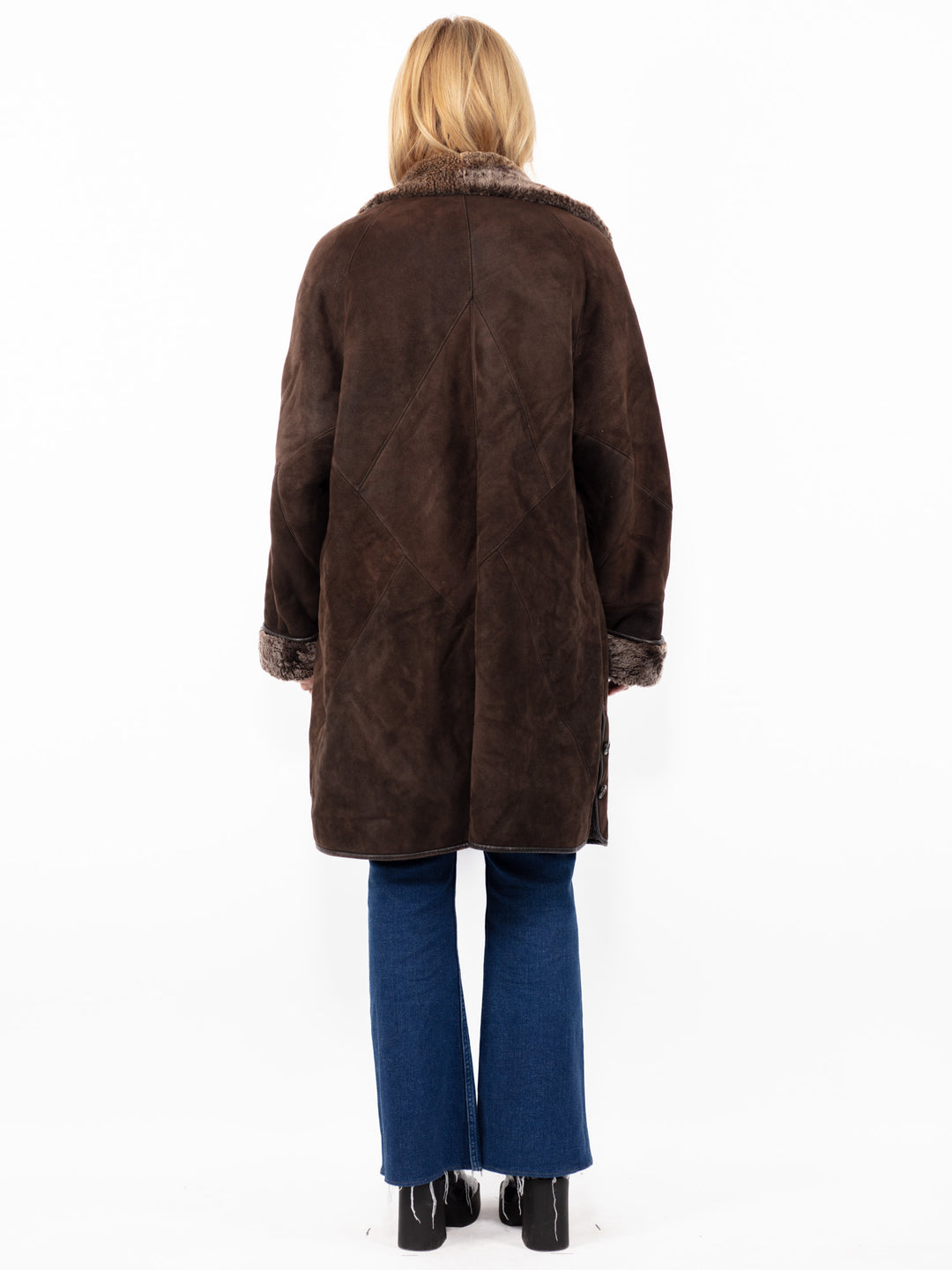 Vintage 90. gadu sieviešu lielizmēra aitādas mētelis brūnā krāsā