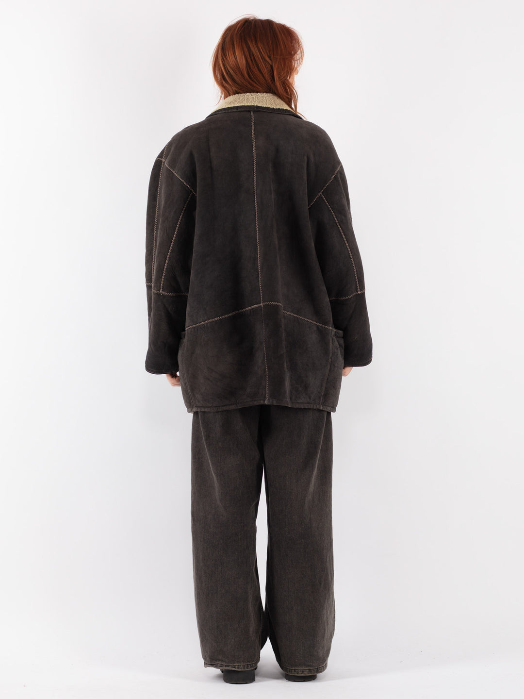 Vintage 90's Women Sheepskin Coat in Black