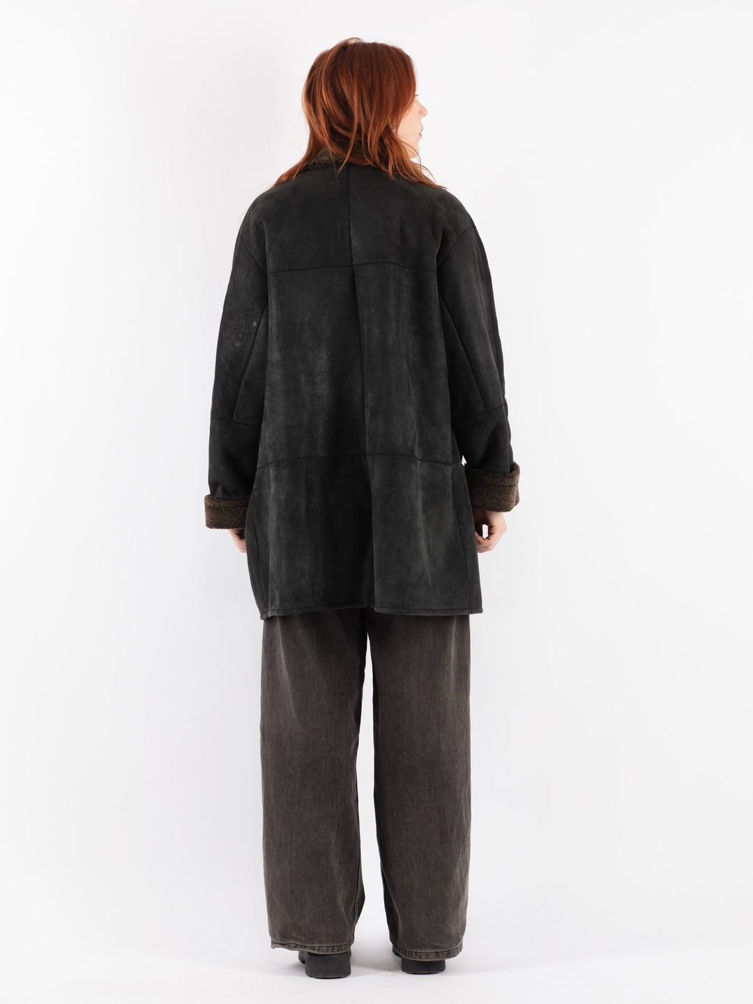 Vintage 90's Women Sheepskin Coat in Black