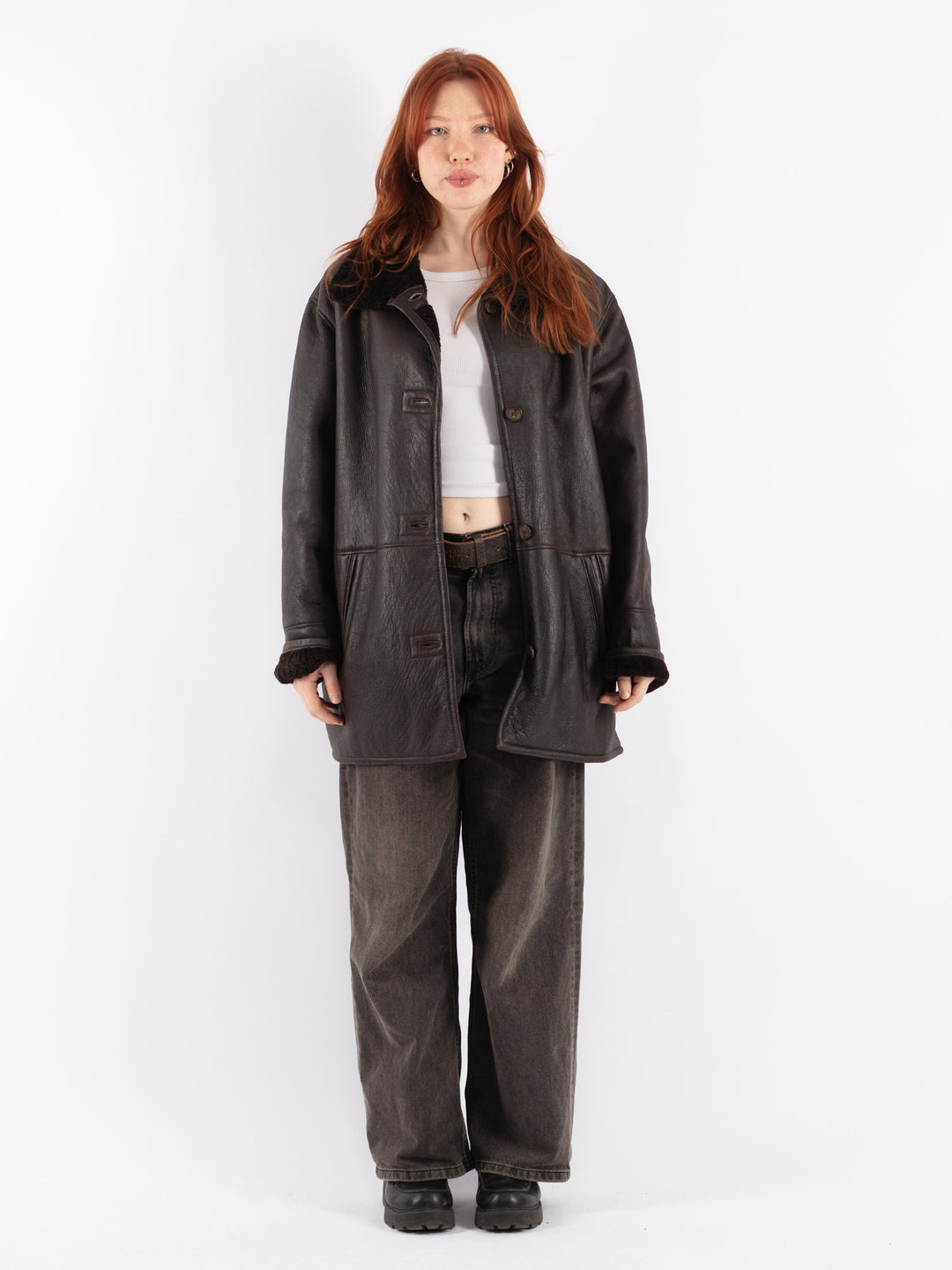 Vintage 90's Women Sheepskin Coat in Brown