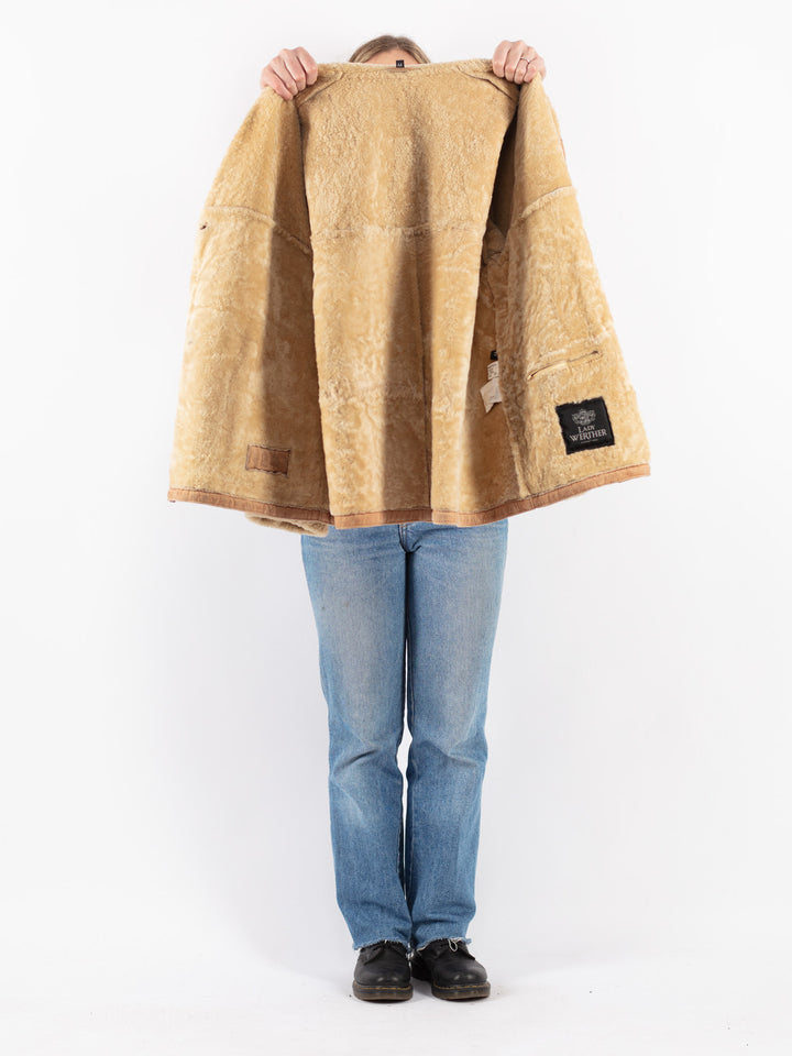 Vintage 90's Women Sheepskin Coat in Beige