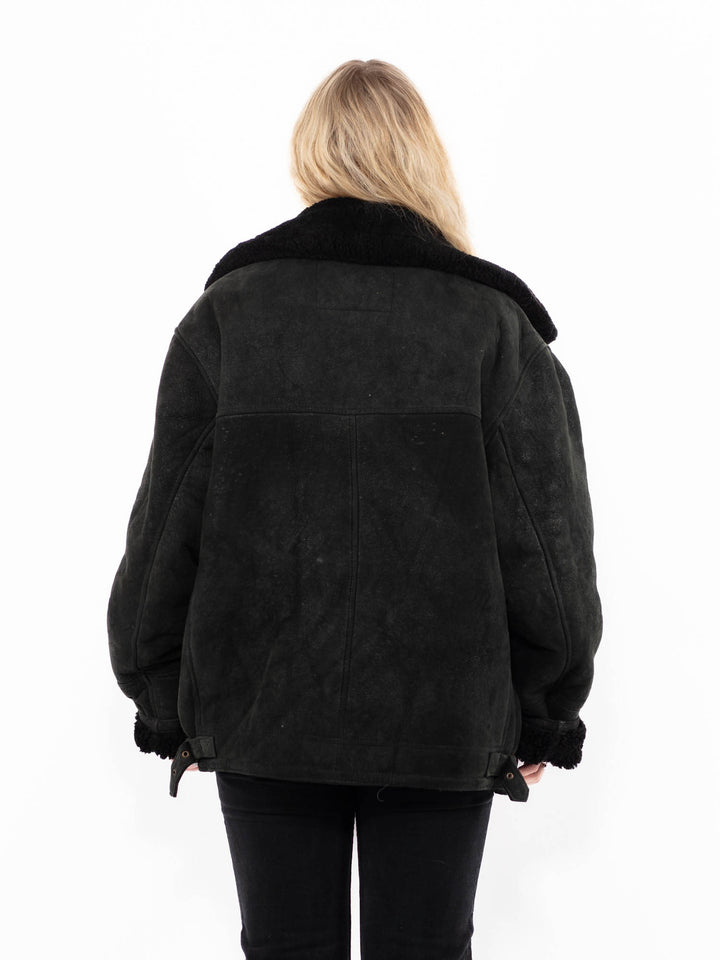Vintage 90's Women Sheepskin Jacket in BlackA0875