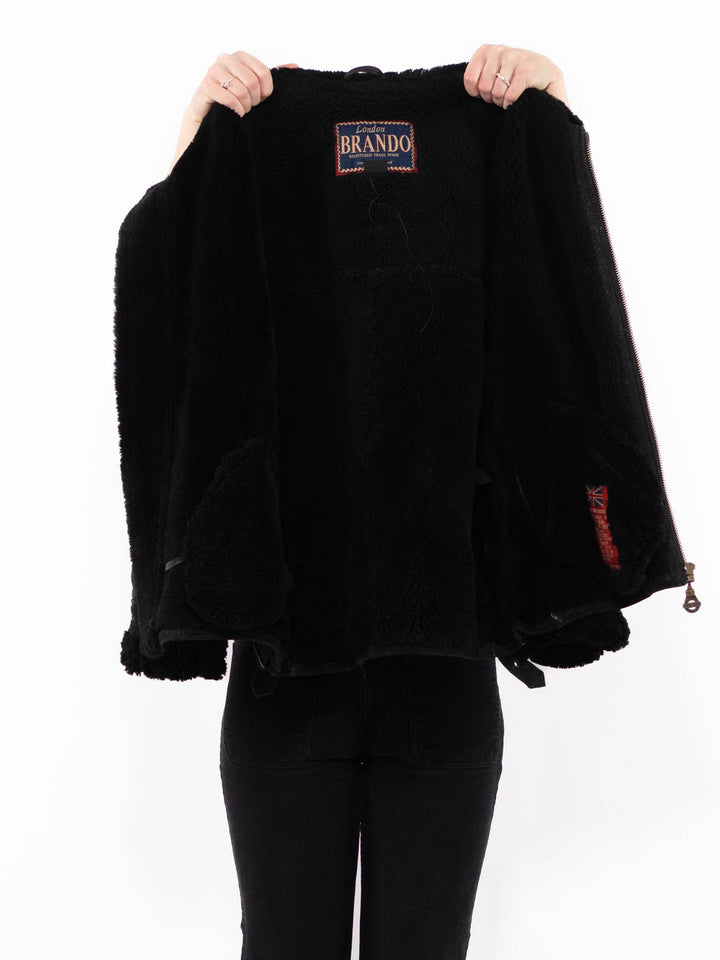 Vintage 90's Women Sheepskin Jacket in BlackA0875
