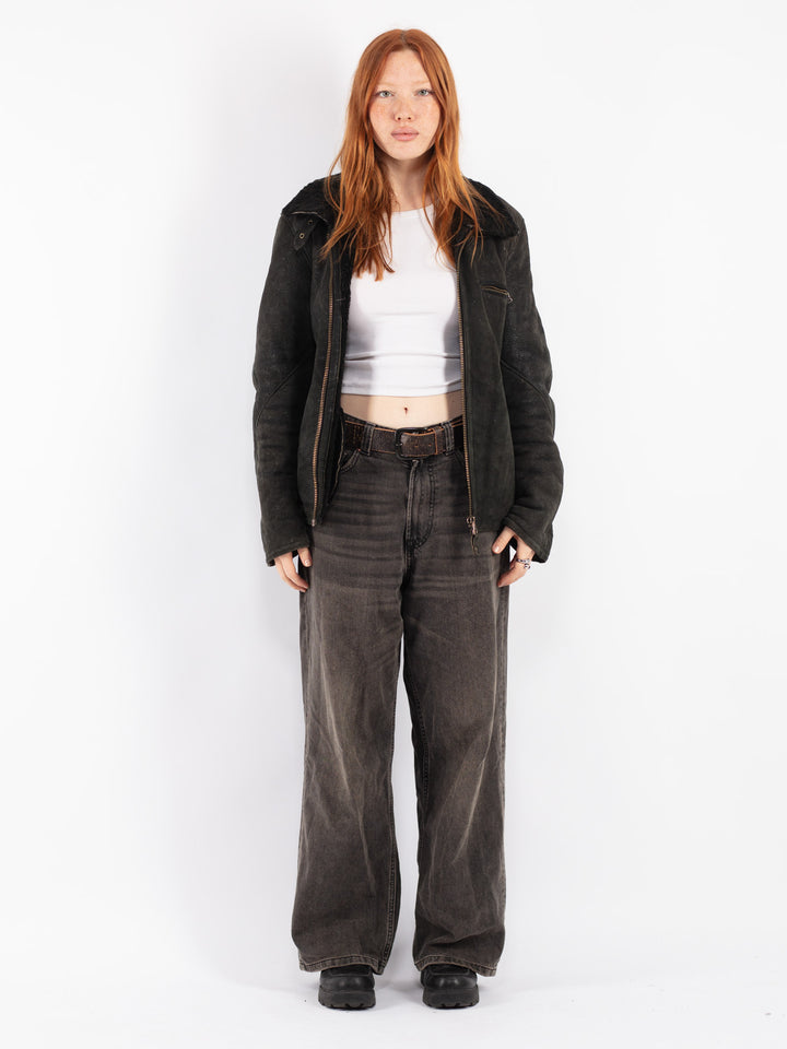 Vintage 90's Women Sheepskin Jacket in Black