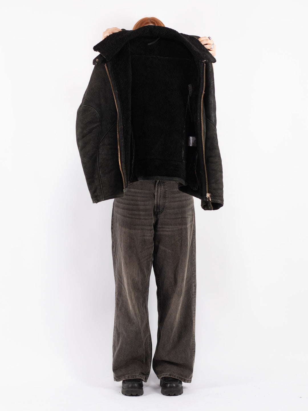 Vintage 90's Women Sheepskin Jacket in Black