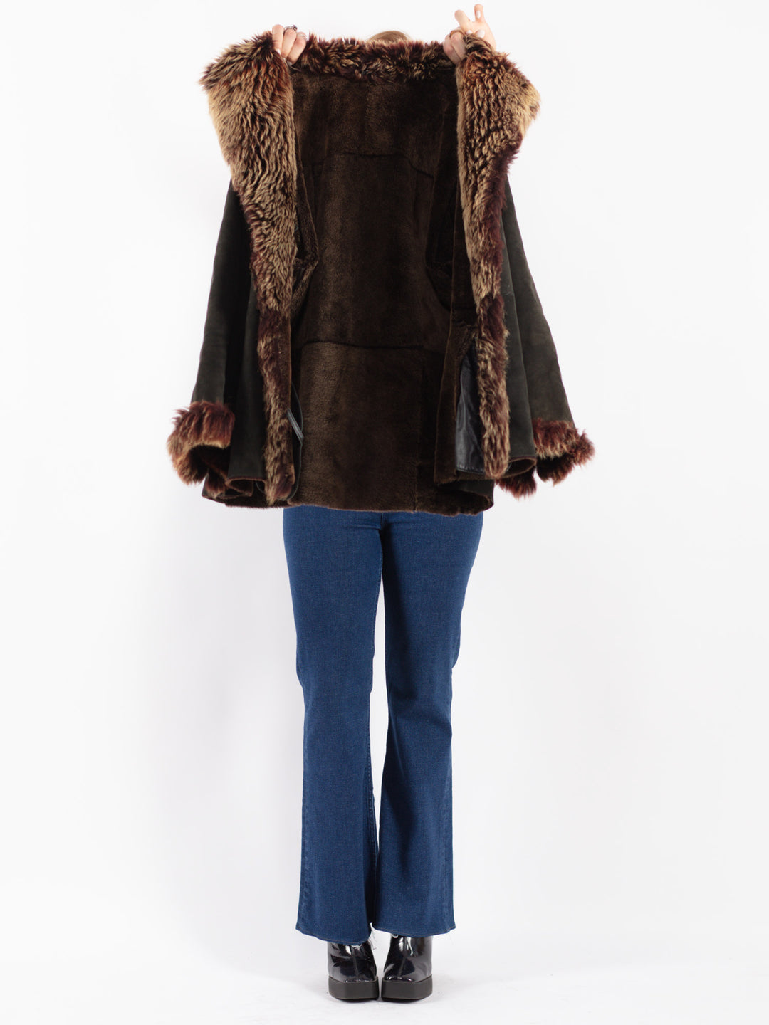 Vintage 90's Women Sheepskin Shearling Jacket in Black