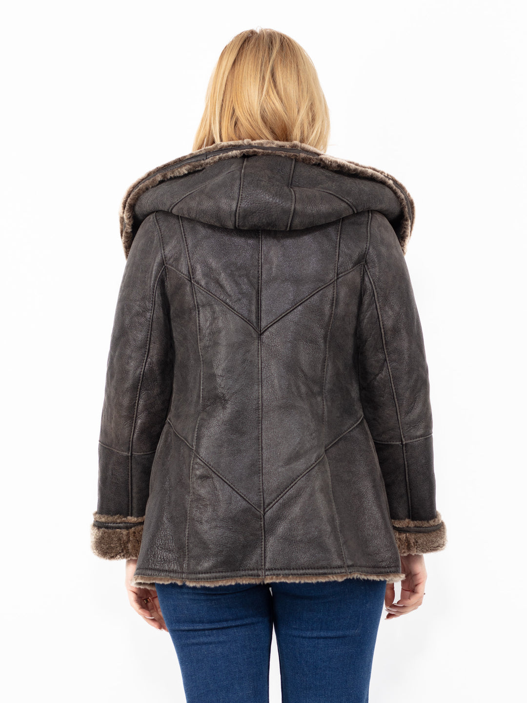 Vintāžas 90. gadu Penny Lane aitādas jaka ar kapuci tumši brūnā krāsā