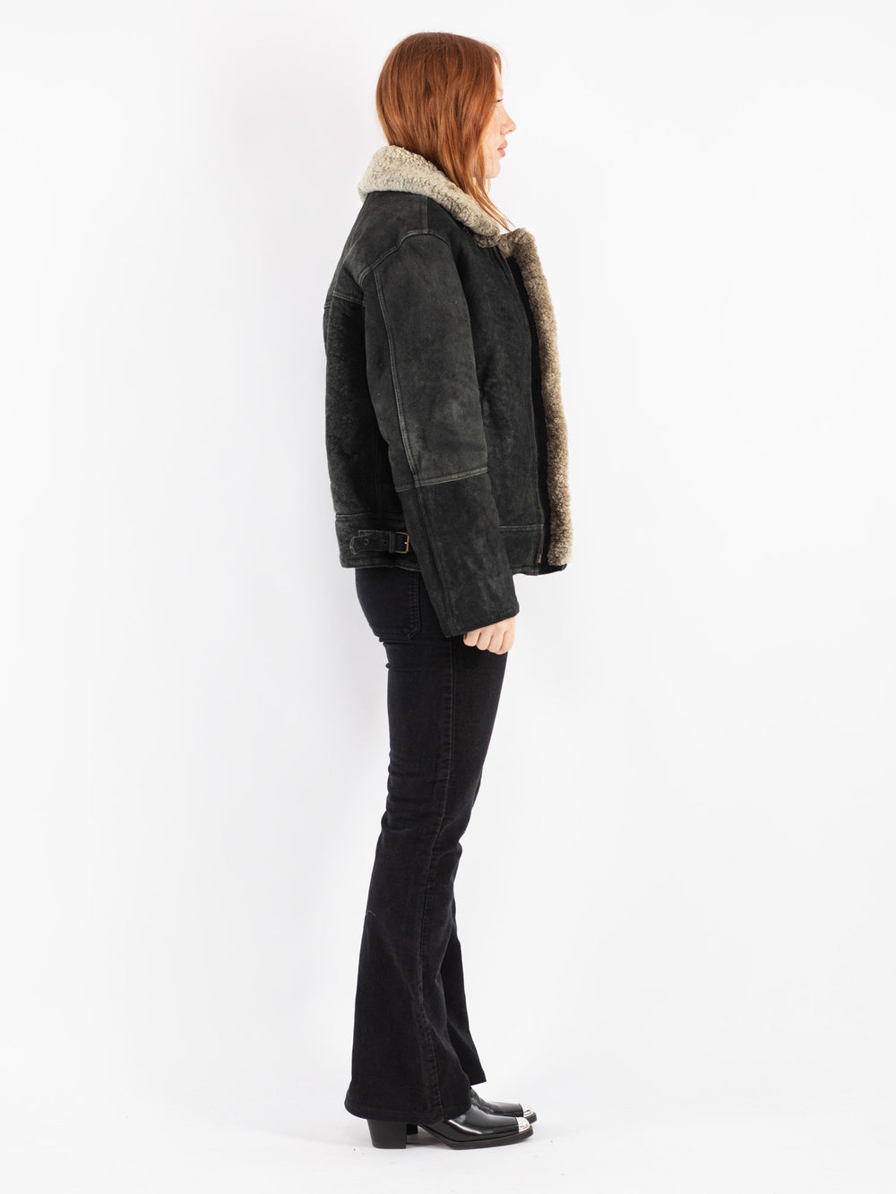 Vintage 90's Women Sheepskin Shearling Jacket in Black